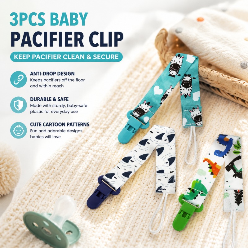 Baby Food Pacifier - Kit com 3 Prendedores de Chupeta